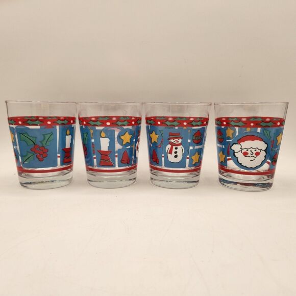 Libby Other - Libbey Christmas Holiday Glasses Tumblers 12 oz Set of 4 Santa Snowman Holly